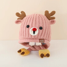 (Pink)Toddler Baby Girl Boy Knitted Cap With Wide Brim And Deer Ears For Weather Cold
