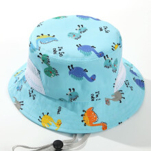 (Blue)Child Wide Brim Sun Hat Cute Dinosaur Print Cotton Material Summer Use Outdoor