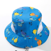 (Dark Blue)Child Wide Brim Sun Hat Cute Dinosaur Print Cotton Material Summer Use Outdoor