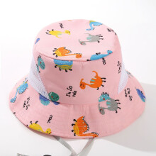 (Pink)Child Wide Brim Sun Hat Cute Dinosaur Print Cotton Material Summer Outdoor Use