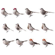 Moineaux décoratifs, oiseaux de décoration saisonnière avec pince en métal, oiseaux artificiels réalistes en 6 couleurs distinctes, environ 11