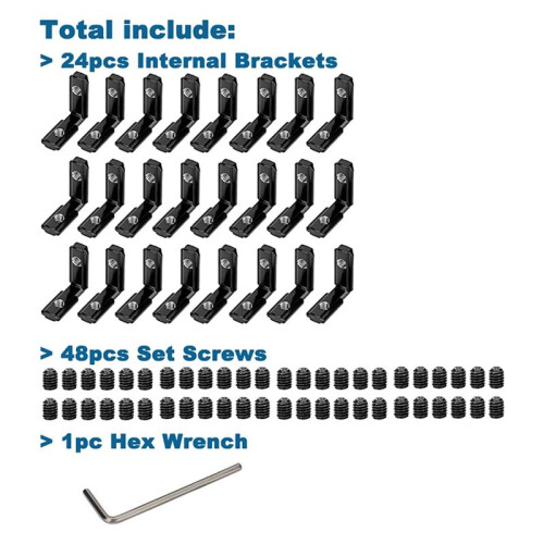 24pcs 2020 Series L-Shape Interior Inside Corner Connector Joint Bracket with Screws Black 1