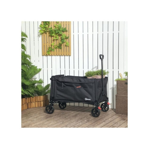 Folding trolley with wheels, 150-litre folding trolley, side-opening, with adjustable handle and brake, black 1