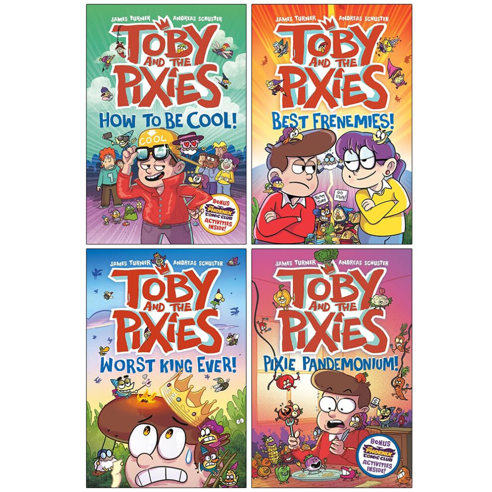 Toby and the Pixies Collection 4 Books Set By James Turner, Andreas Schuster (How to be Cool!, Best Frenemies, Worst King Ever! and Pixie Pandemonium)