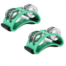 2 StüCk Fuß-Tamburin-Percussion, Musikinstrument-Percussion-Pedal mit Stahl-GlöCkchen - GrüN