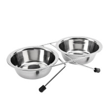 Stainless Steel Double Bowl Dog Cat Feeder Elevated Stand Raised Dish Feeding Food Water Pet