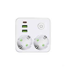 Wall Socket Power Strip Extender with 2 AC Outlets 2 USB 1 Type-C Charger Electrical for Home EU Plug