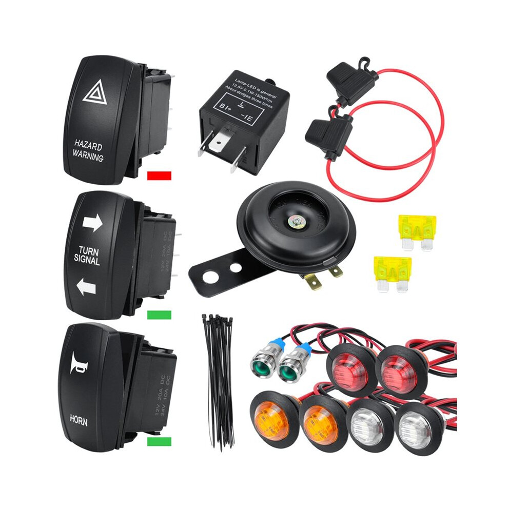 Turn Signal Kit, Universal Utv Atv Sxs Turn Signal Horn Kit Street Legal Kit Rocker With Lights Relay 6032556323948