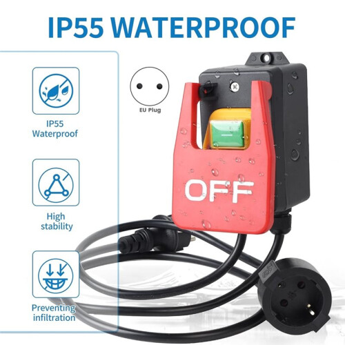 Emergency Stop  230V 18A IP55 Stop  with Socket Zero Voltage  Single Phase for Milling Table Eu Plug 2