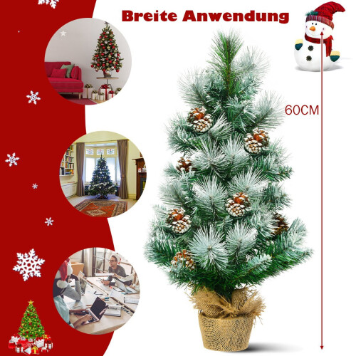 60 cm Snowy Pine Mini Christmas Tree with Pinecones 1