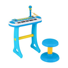 Elektronisch kinderkeyboard met kruk en microfoon, 31 toetsen, blauw
