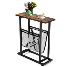 Industriële smalle bijzettafel, 2-laags, 48 x 18 x 54,5 cm, bruin/zwart