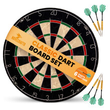 Bristle Dart Board Set - 18 inch Dartboard with 6 Steel Tip Darts - High-Density Sisal, Staple-Less Inner Bullseye for Home Games