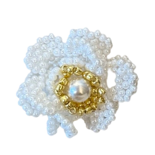 Perlen-Blumenring mit Perlen, trendiges Accessoire für-Weiß