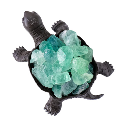 Niedliche Kristall-Schildkröten-Statue,-grüner Fluorit