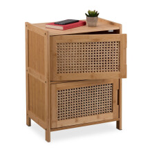 Bedside Table with Bamboo Frame and Rattan Doors