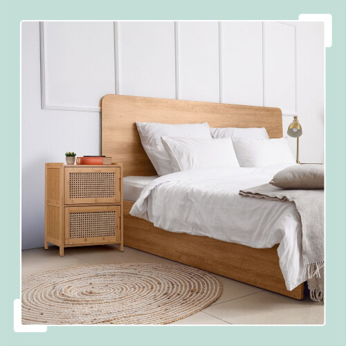 Bedside Table with Bamboo Frame and Rattan Doors 1