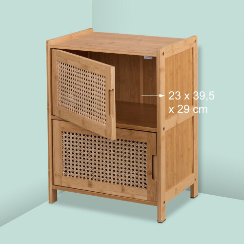 Bedside Table with Bamboo Frame and Rattan Doors 2