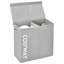 Coș de rufe, 115L, 2 compartimente, stofa, gri