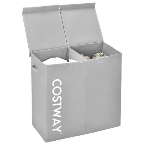 Coș de rufe, 115L, 2 compartimente, stofa, gri