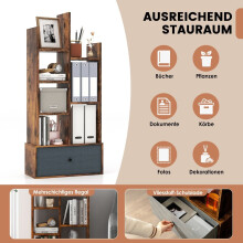 Offenes Bücherregal mit 7 Ebenen und Schublade, 53 x 24 x 118 cm, Braun