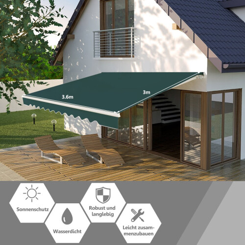 Retractable Balcony Awning, 360x300 cm, Green