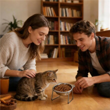 Verhoogde Voerbakken voor Katten, Roestvrij Staal, Schuin, Antislip, Snorhaarvriendelijk, Voerbak voor Kittens, Katten, Puppy'S, Huisdieren,