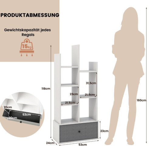 7-Tier Open Bookshelf with Drawer, 53x24x118 cm, White 2