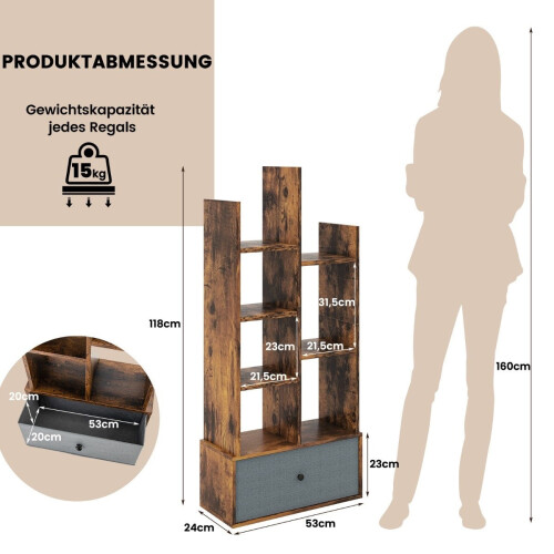 7-Tier Open Bookshelf with Drawer, 53x24x118 cm, Brown 2