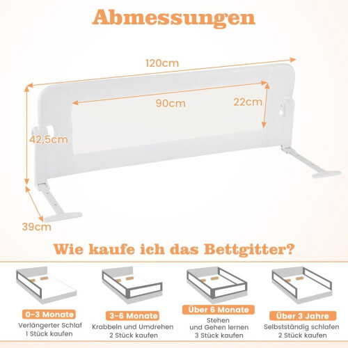 Foldable Toddler Bed Rail with Adjustable Straps, 121x40.5x42 cm 1