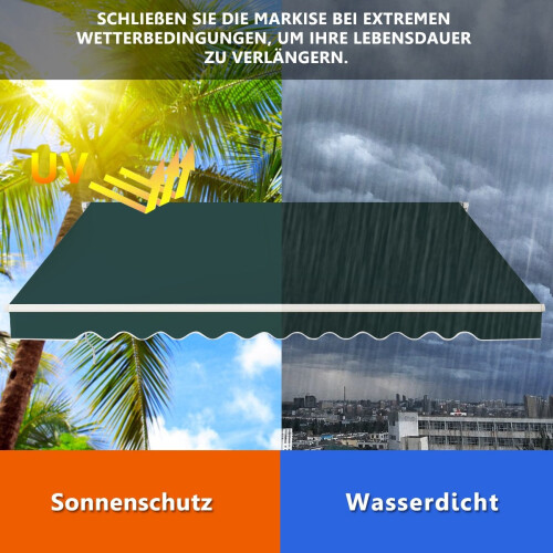 Retractable Balcony Awning, 360x300 cm, Green 2