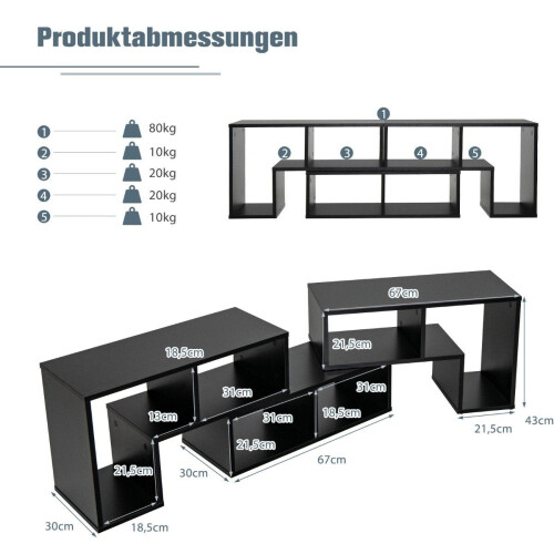 Suporte modular de madeira para TV, 3 peças, compatível com TVs de até 65" 1