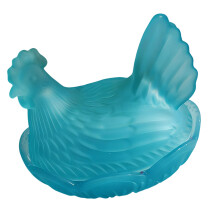 Crystal Glass Hen on Nest Candy Dish with Lid Candy-Matte Blue