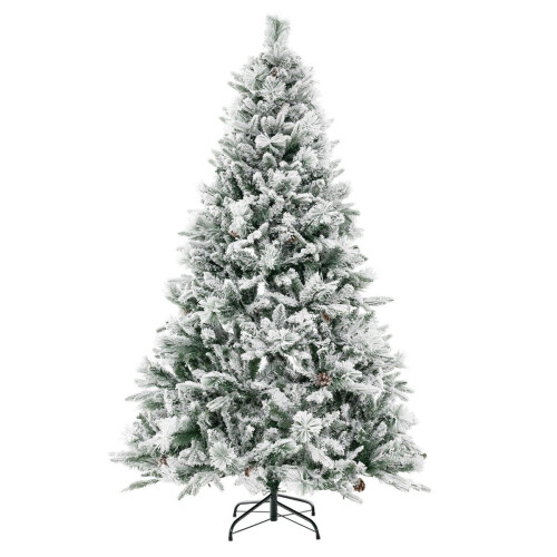 Árvore de Natal artificial de 180 cm com neve, 8 modos de luz
