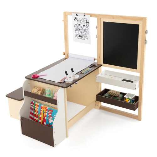 Conjunto de cavalete de arte infantil com quadro negro e quadro branco