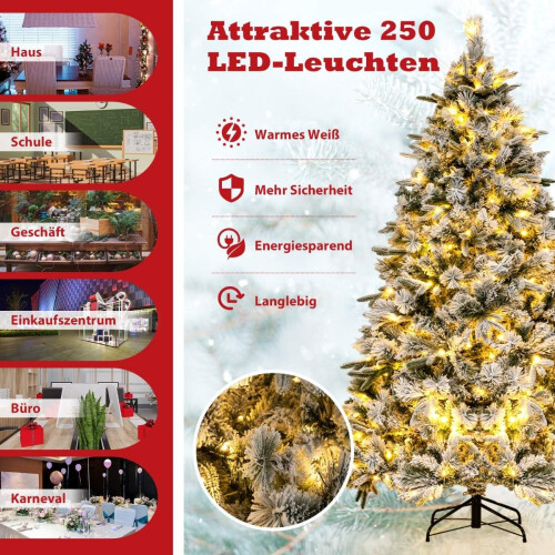 180 cm Artificial Christmas Tree with Snow & 250 LED Lights 2