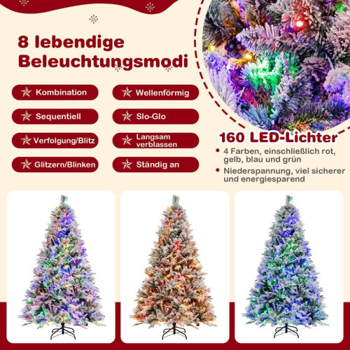 Árvore de Natal artificial de 180 cm com neve, 8 modos de luz 2