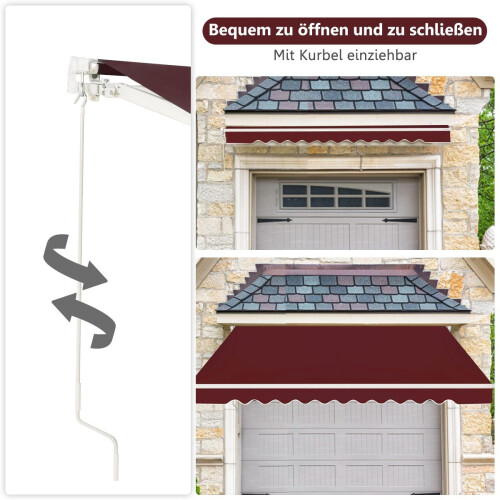 Retractable Patio Awning, Aluminum, 3.6m x 3m, Wine Red 2