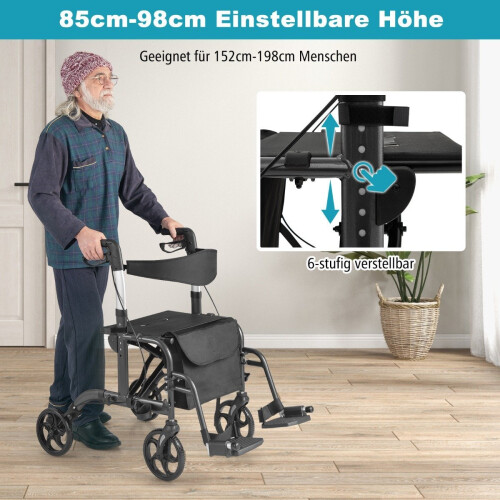 2-in-1-Rollator und Rollstuhl, leicht, höhenverstellbar 2