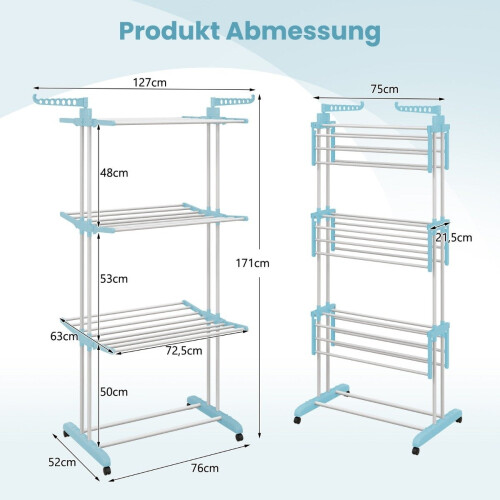 4-Tier Foldable Clothes Drying Rack with Wheels 1