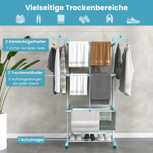 4-Tier Foldable Clothes Drying Rack with Wheels 2