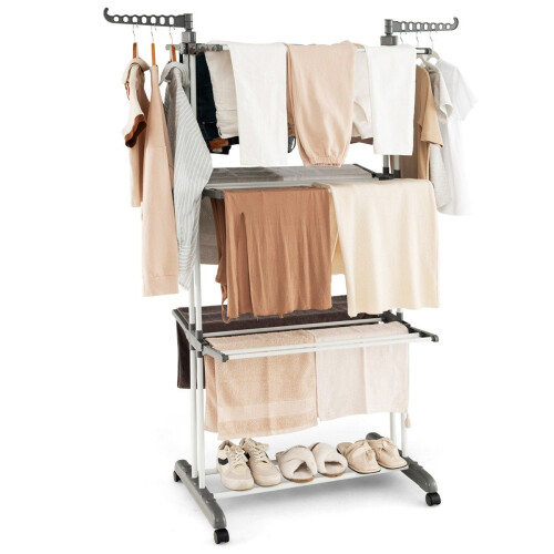 Varal de roupas dobrável de 4 níveis com rodas, cinza 1