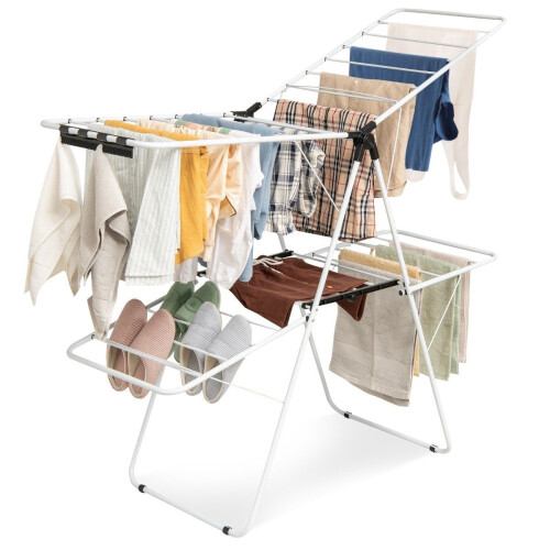 Varal de roupas dobrável de 2 níveis com asas ajustáveis 1