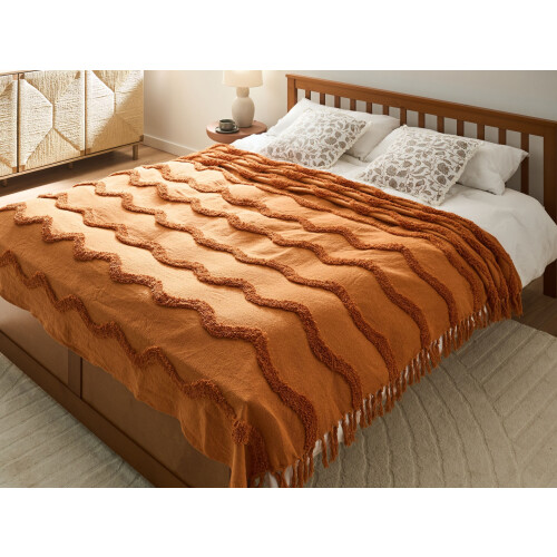 Beliani Blanket KHARI Cotton 200 x 200 cm Orange 1
