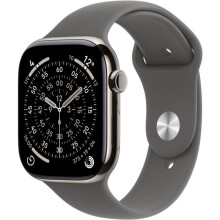 Apple Watch Series 11 GPS + Cellular - 42mm - Gehäuse aus natürlichem Titan - Armband Stone Grey Sport Band - S/M