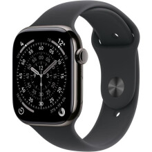 Apple Watch Series 11 GPS + Cellular - 42mm - Gehäuse Slate Titan - Armband Schwarz Sportband - S/M