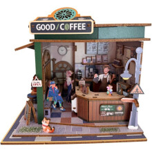 Bücherregal - DIY-Kit zum Bau eines 3D-Modells Buchstütze - Coffee Shop Nookland - 16 x 14 x 16 cm