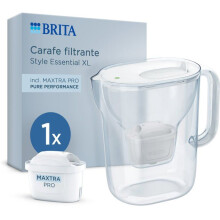 BRITA Filterkaraffe - Style Essential XL weiß - Kapazität 3,6L, davon 2,3L gefiltertes Wasser - 1 MAXTRA PRO PURE PERFORMANCE Filter