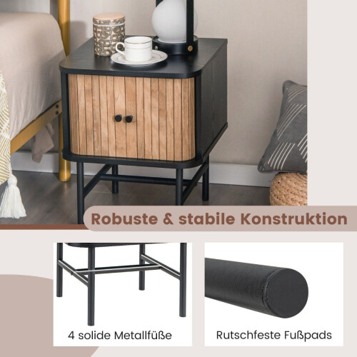 Black Nightstand with Sliding Doors, 40 x 39 x 49 cm 1