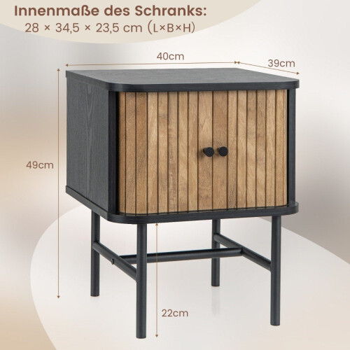 Black Nightstand with Sliding Doors, 40 x 39 x 49 cm 2